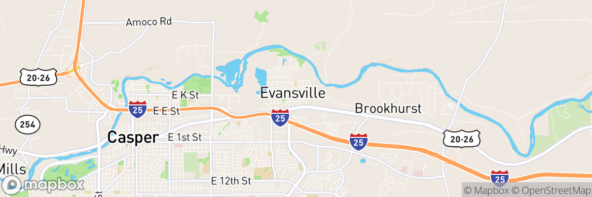 Evansville, Wyoming map