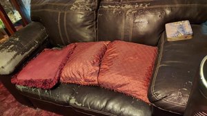 Photo of free Fair condition Couch with pillows (near Raeford+Hope Mills Roads)