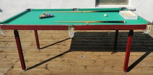 Photo of free 6x3 snooker table cues and balls (Dublin navan Road d7)