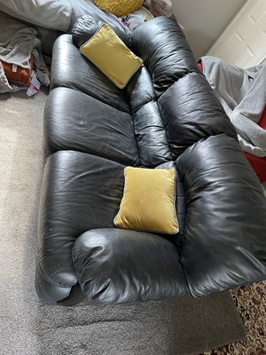 Photo of free Black Leather Sofa ( 3 seater !) (DH7)