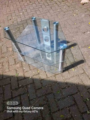 Photo of free TV stand with 3 shelves. Glass. (Greetham LE15)