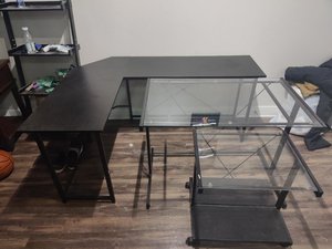 Photo of free Glass top desk, wood top L desk (Arvada)