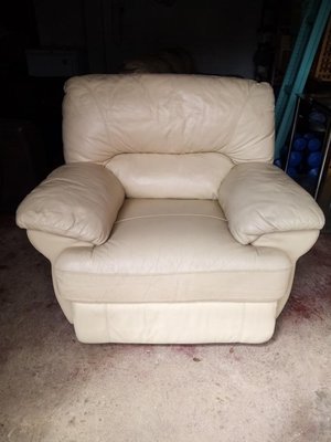 Photo of free Cream faux leather sofa & armchair (Steeple Claydon MK18)