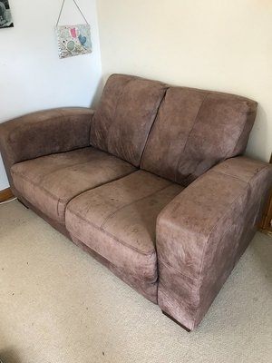 Photo of free Two seater brown leather sofa (Murthly, Perthshire PH1)