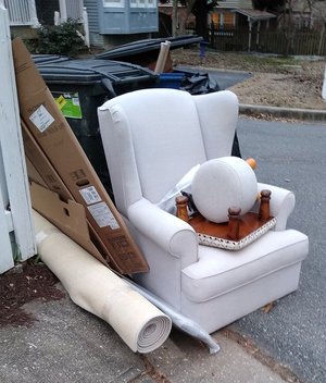 Photo of free Good looking furniture on curb (near Forest Glen Metro)