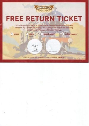Photo of free Severn Valley Railway free ticket (Hatton)