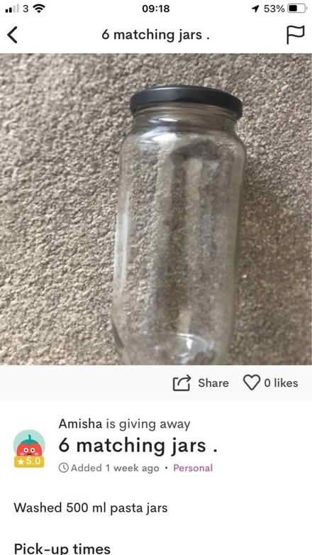 Photo of free 6 matching jars- green lids (HA3 Harrow weald) #1