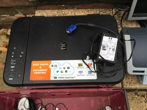 Photo of free Computer stuff. Two printers, a monitor, mice, and leads. (Woolmer Hill GU27)