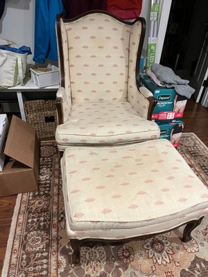 Photo of free Ethan Allen wingback Chair/ottoman (Wayland (near Claypit Hill))