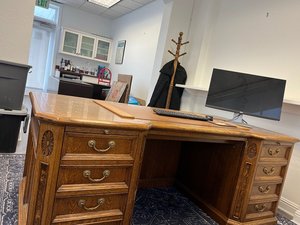 Photo of free oak desk, credenza, file cabinet (Los Gatos Summit/17)