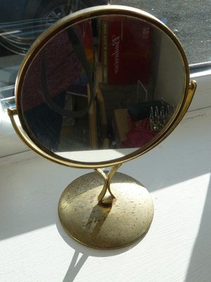 Photo of free Small double-sided bathroom mirror. Gold tone metal. (Kempsey WR5)
