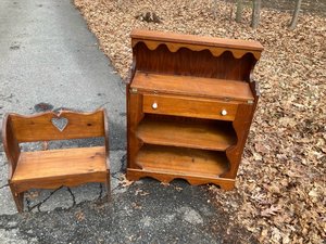 Photo of free wooden bench and small hutch (Dunstable, MA)