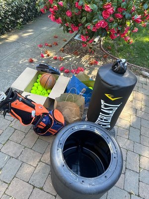 Photo of free sports stuff on curb (college terrace)