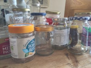 Photo of free 14 glass jars, assorted sizes (Marsh LA1)