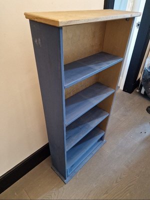 Photo of free Small Blue and gold painted wooden bookcase with drawer (Stockbridge EH4)