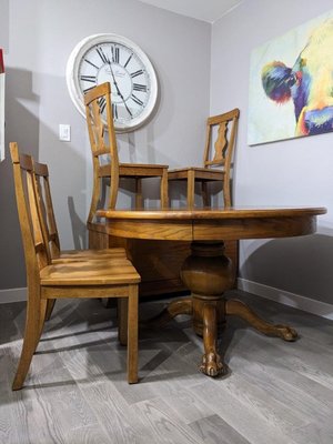 Photo of free Solid oak dining table + 4 chairs (Hampden South)