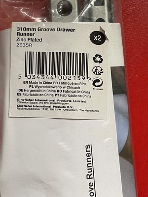 Photo of free 1 x Pack of 2, 310 mm Groove Drawer Runners (Chaddesden DE21)