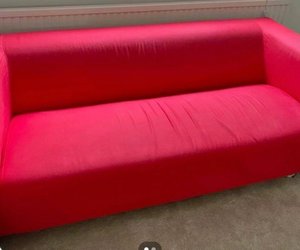 Photo of free A bright red love sofa. Sturdy bedside storage (Great Shelford CB22)