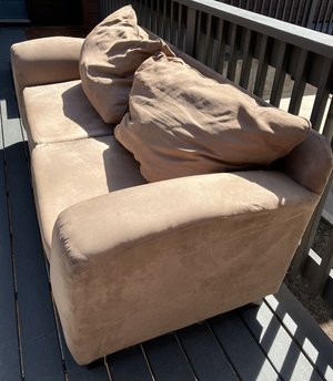 Photo of free Faux suede couch (North Boulder)