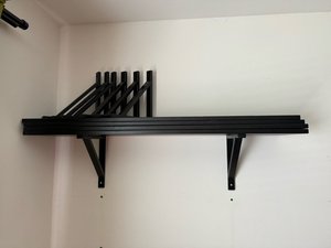 Photo of free Wood shelves, black, with brackets (20008, near BreadFurst)