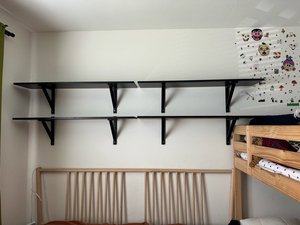 Photo of free Wood shelves, black, with brackets (20008, near BreadFurst)