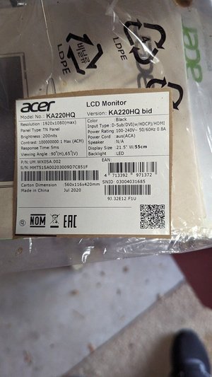 Photo of free 55cm Acer Monitor (3188, Hampton (bayside))