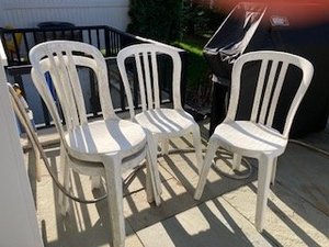 Photo of free Four stacking chairs (77 Havemeyer Lane, Stamford)
