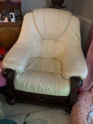 Photo of free Two leather and mahogany armchairs (Dawlish Devon)