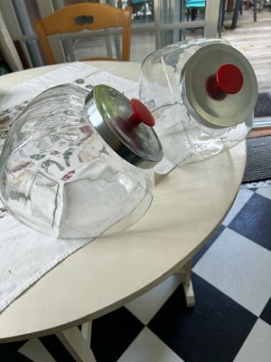 Photo of free Two glass storage jars metal lids (Park Blvd)