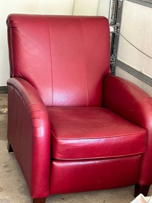 Photo of free Red leather recliner (Ewing, nj)