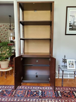 Photo of free Tall wood shelves with cabinet (East end of Moorestown)