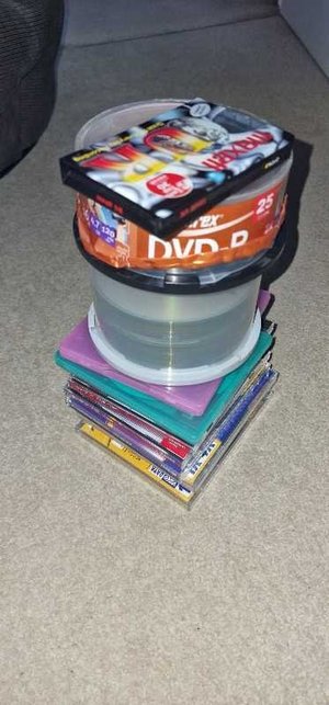 Photo of free Recordable CDs and DVDs, some cases and 1 cassette tape. (Mickleover DE3)