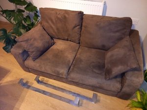 Photo of free Brown faux suede two seat sofa (Altrincham WA14)