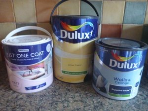 Photo of free 3 Tins of Emulsion Paint - Pink Blue & Yellow (Bracknell Forest RG12)