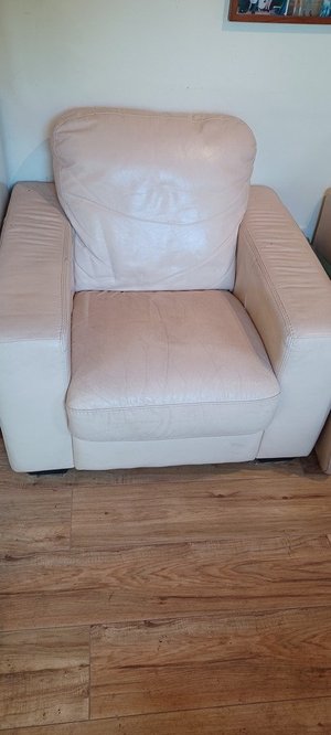Photo of free Cream leather sofa and chair (Clontarf)