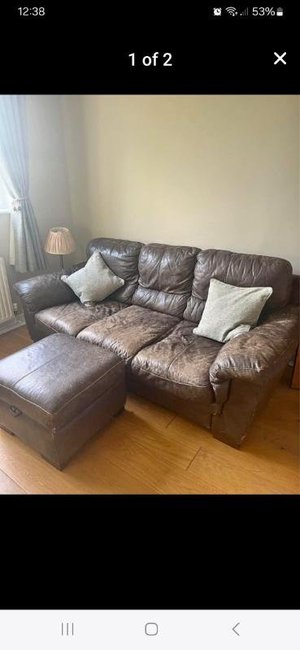 Photo of free Brown Leather 3 seater sofa (Evenjobb LD8)
