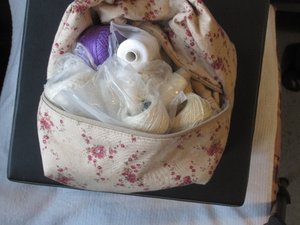 Photo of free Lacemaker's kit bag full of thread and a couple of bobbins (Bernards Heath AL1)