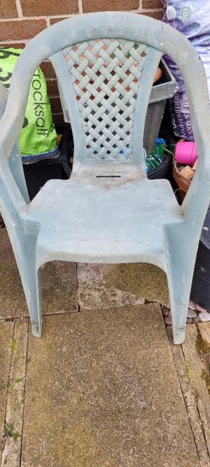 Photo of free 4 garden chairs very strong plastic been out in the garden (Loughborough LE11)