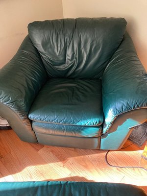 Photo of free green leather couch, chair, ottoman (Mohegan Lake)