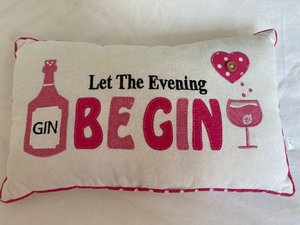 Photo of free Small slogan cushion “Let the evening be gin” (Buckstone EH10)