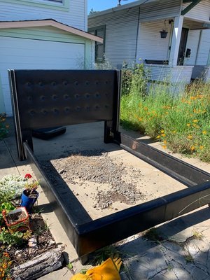 Photo of free king bed frame and leather couch (61st Ave near Avenal Oakland)