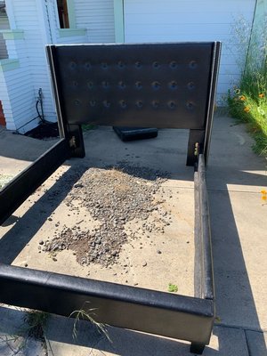 Photo of free king bed frame and leather couch (61st Ave near Avenal Oakland)