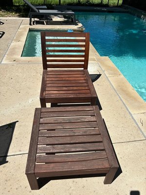 Photo of free 2 deck chairs w/ 2 tables, wood (PLANO off Alma)