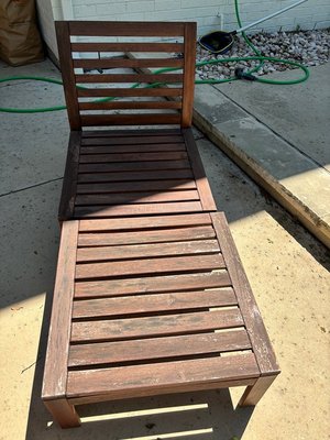 Photo of free 2 deck chairs w/ 2 tables, wood (PLANO off Alma)