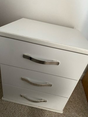 Photo of free White three drawer bedside table (Priorslee)