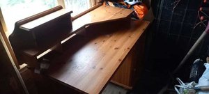 Photo of free Wooden Desk with cupboard, shelf and draw (East Runton NR27)