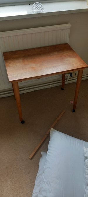 Photo of free Wooden table on wheels small (Wistaston green)