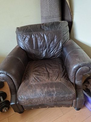 Photo of free 2 seat leather sofa and armchair (Ewood BB2)