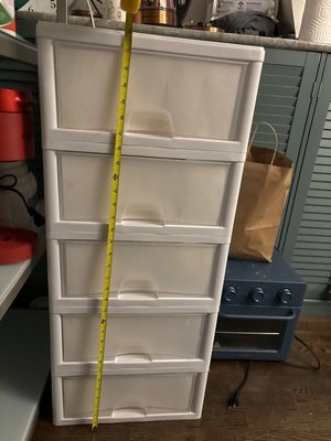 Photo of free 5 white stacking storage boxes (W. 72nd St., NY,NY 10023)