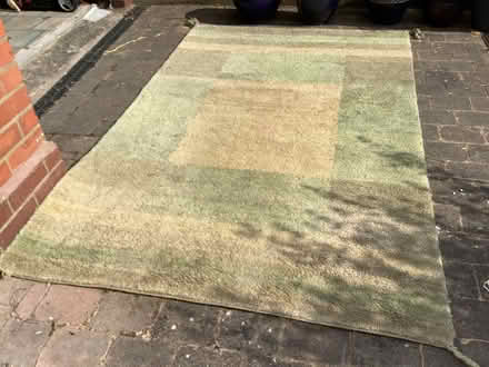 Photo of free Large green & beige Indian handspun wool rug 8 x 5 (BT10)